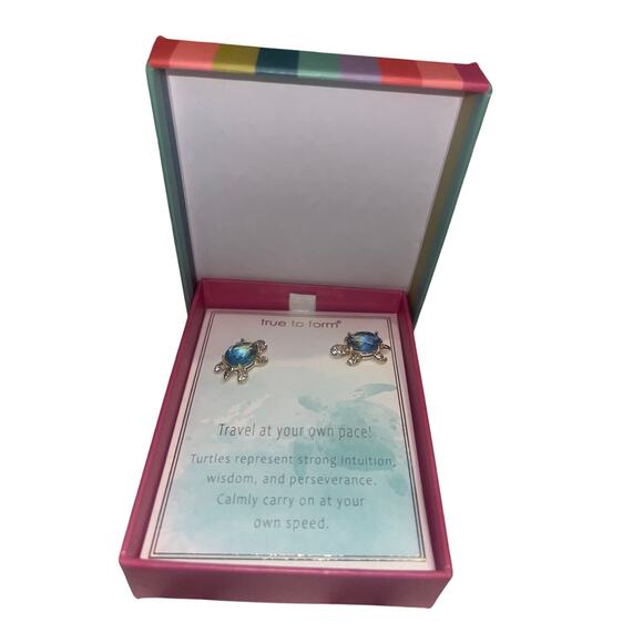 True To Form Gold tone Green Blue Prism Pave Crystal Turtle Earrings - Picture 4 of 7